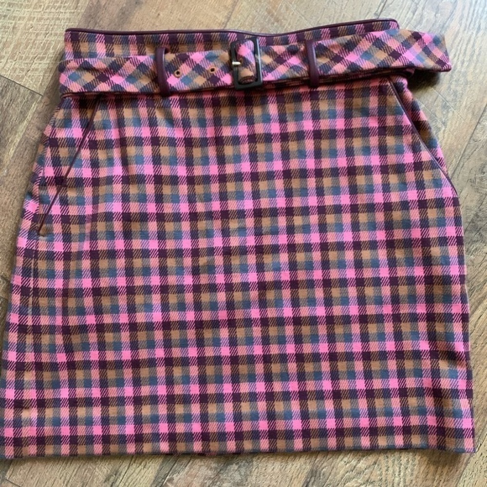 Ann Taylor Pink and Brown Plaid Mini Skirt